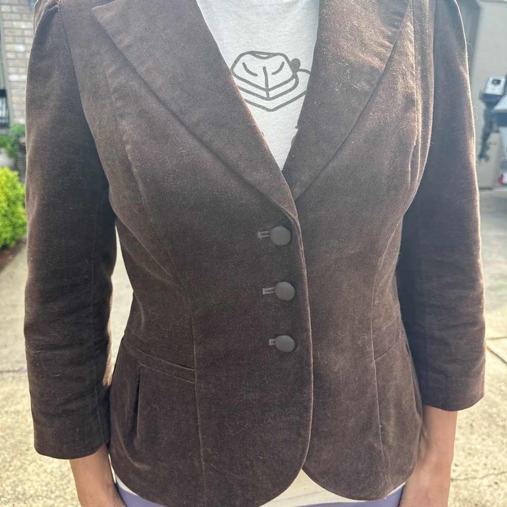 Brown Velvet 3/4 Sleeve Women's Blazer, M, Halogen,